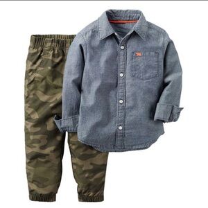 NWT Carter's Chambray Button Down Shirt and Camouflage Pants 2 piece set